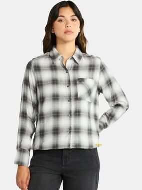 Time and Tru Women's Cropped Flannel Shirt with Long Sleeves, Size XXXL